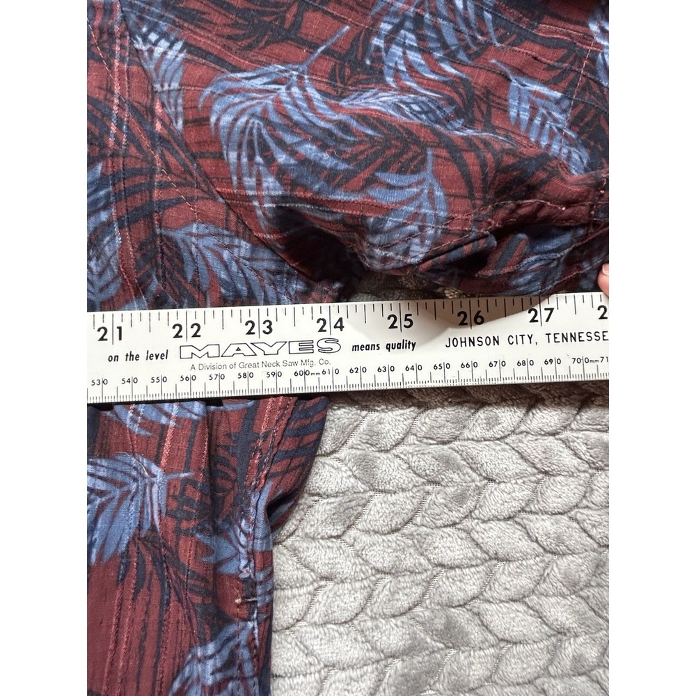 Van Heusen Men's Large Hawaiian Camp Shirt Red Blue Palm Leaf Button Front - Picture 5 of 6